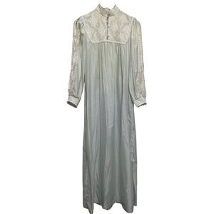 Vtg 70s Lace Trim Mock Neck Nightgown S Victorian Traditional Grandma Prairie